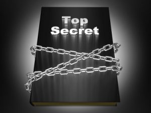 A book titled Top Secret wrapped in steel chains.