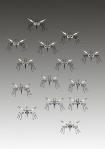 a sketch of mosquitoes lined up like an army.