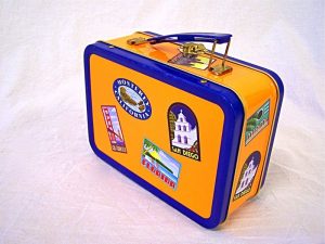an old-fashioned child's metal lunch box