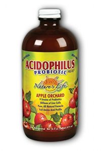A bottle of Nature Life's Apple Flavored liquid acidophilus