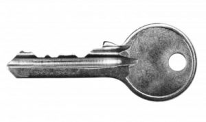a single silver house key