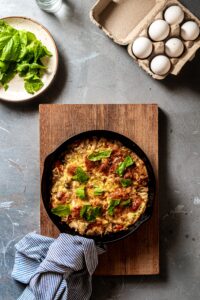 Cooked fritatta in a cast iron pan